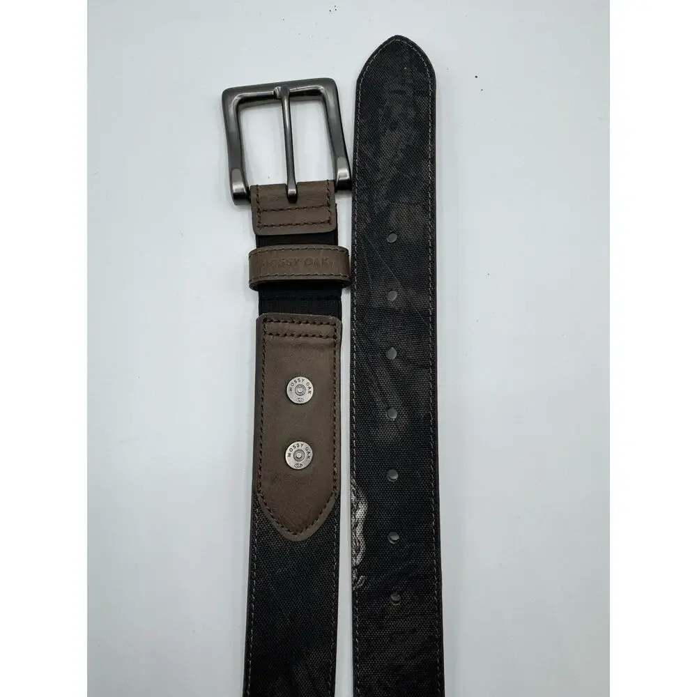 Men’s Mossy Oak Medium 34-36 Green Black Leather Camo Canvas Belt